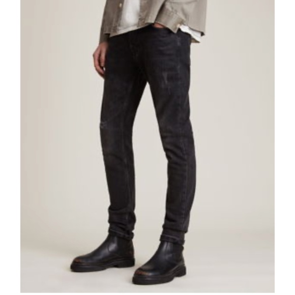 ALL SAINTSRex Slim Jeans in Faded Black Distressed Size 33